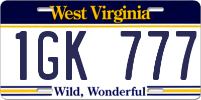 WV license plate 1GK777