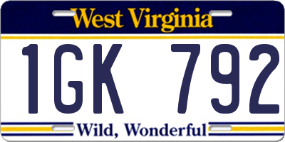 WV license plate 1GK792