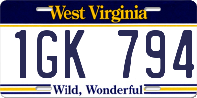 WV license plate 1GK794