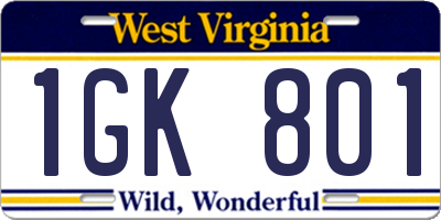 WV license plate 1GK801