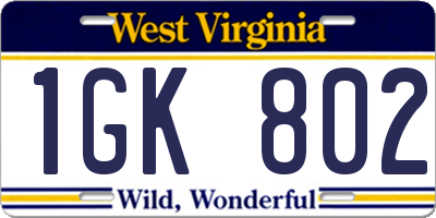 WV license plate 1GK802
