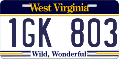 WV license plate 1GK803