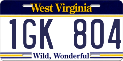 WV license plate 1GK804