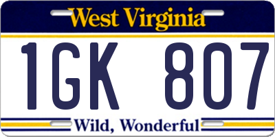 WV license plate 1GK807