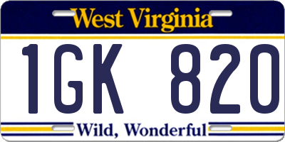 WV license plate 1GK820