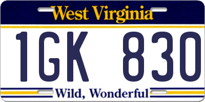 WV license plate 1GK830