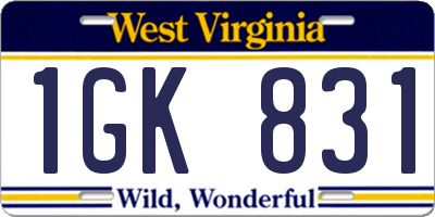 WV license plate 1GK831