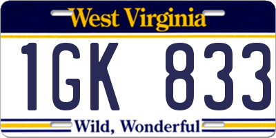 WV license plate 1GK833