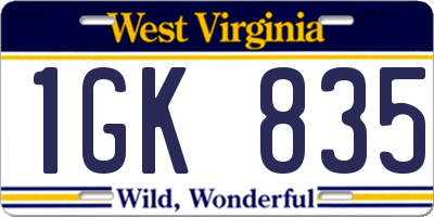 WV license plate 1GK835