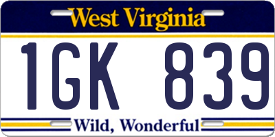 WV license plate 1GK839