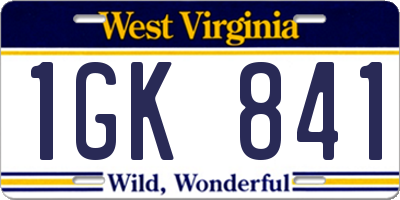 WV license plate 1GK841