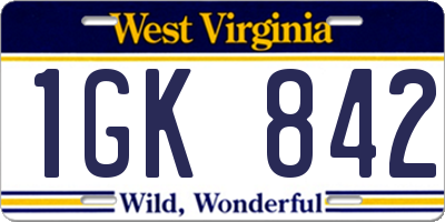WV license plate 1GK842
