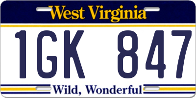 WV license plate 1GK847