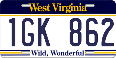 WV license plate 1GK862