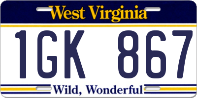 WV license plate 1GK867