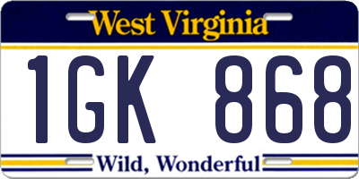 WV license plate 1GK868
