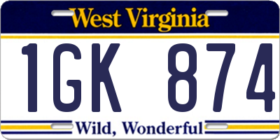 WV license plate 1GK874