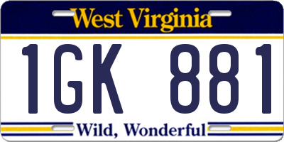 WV license plate 1GK881
