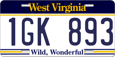 WV license plate 1GK893