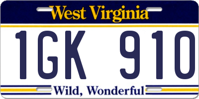 WV license plate 1GK910