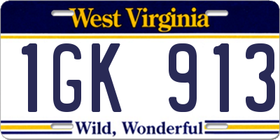 WV license plate 1GK913
