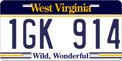 WV license plate 1GK914