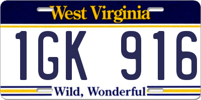 WV license plate 1GK916