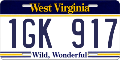 WV license plate 1GK917