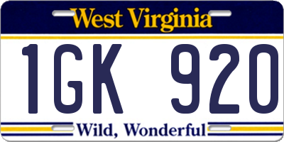 WV license plate 1GK920