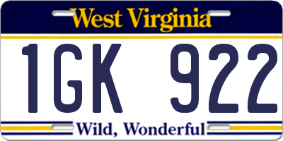 WV license plate 1GK922