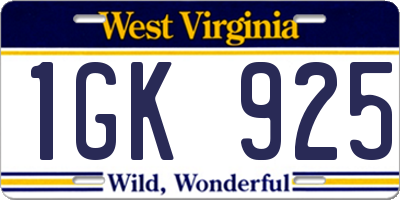 WV license plate 1GK925
