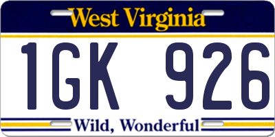 WV license plate 1GK926