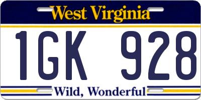 WV license plate 1GK928