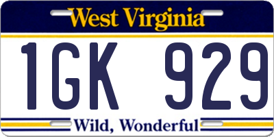 WV license plate 1GK929