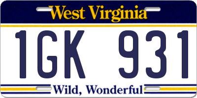 WV license plate 1GK931