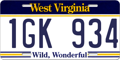 WV license plate 1GK934
