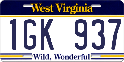 WV license plate 1GK937