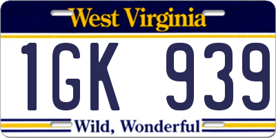 WV license plate 1GK939