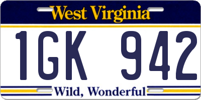 WV license plate 1GK942