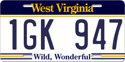 WV license plate 1GK947