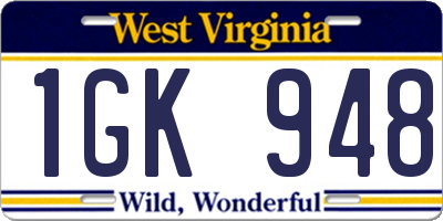 WV license plate 1GK948
