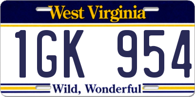 WV license plate 1GK954