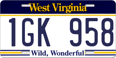 WV license plate 1GK958