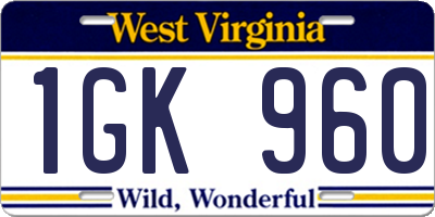 WV license plate 1GK960