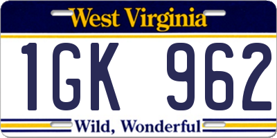 WV license plate 1GK962