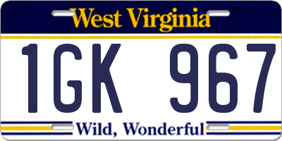 WV license plate 1GK967