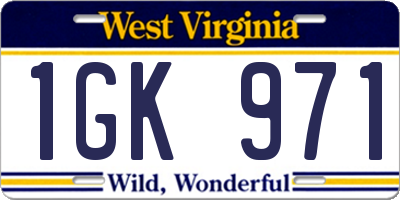 WV license plate 1GK971