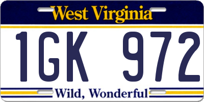 WV license plate 1GK972