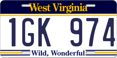 WV license plate 1GK974