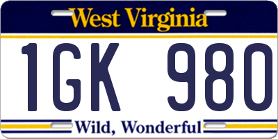 WV license plate 1GK980